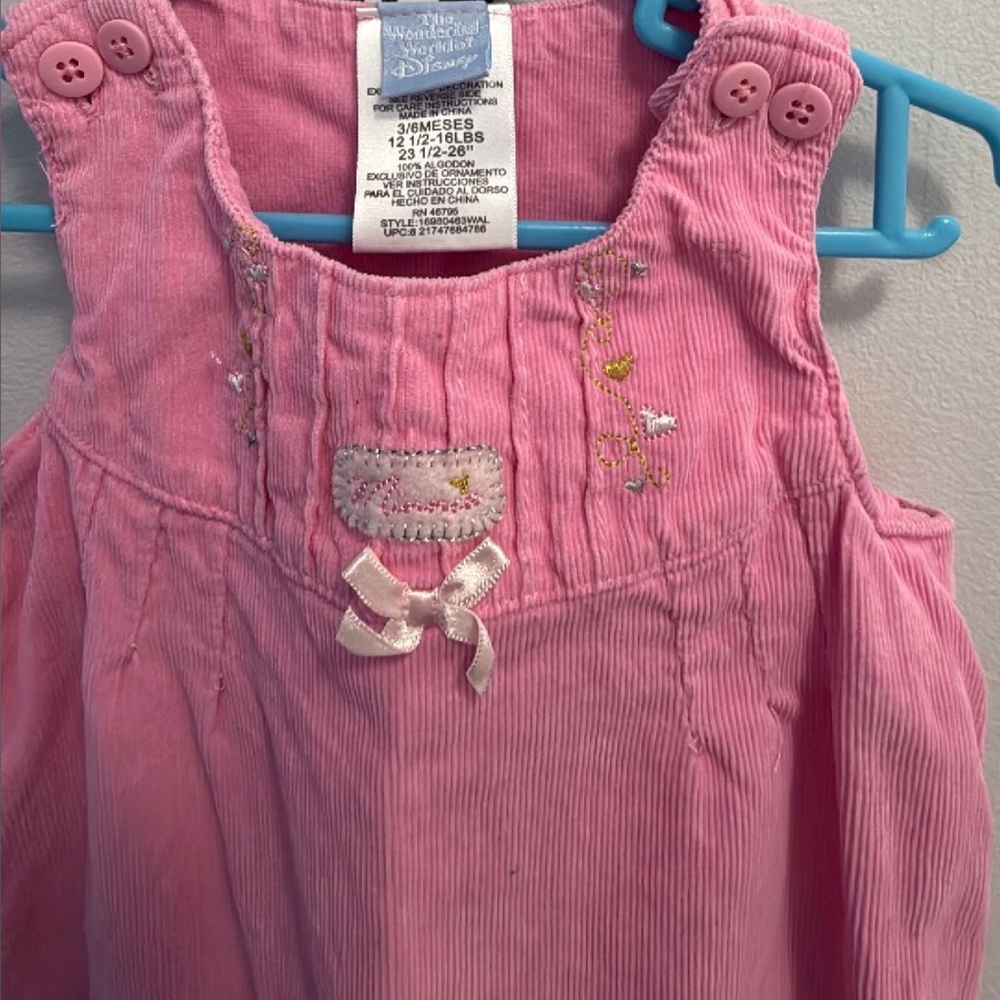 Vintage Minnie Mouse Disney Baby 3-6 months Corduroy Pink Embroidered Overalls - Picture 2 of 3